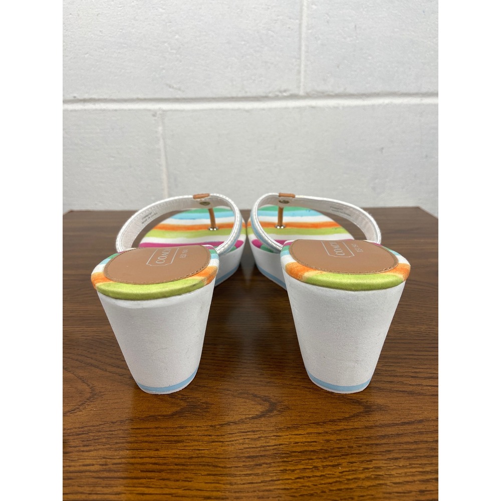 NIB Coach Felicite A8361 Platform‎ Wedge Sandals Striped Thong Watercolor 9.5M - Picture 6 of 9